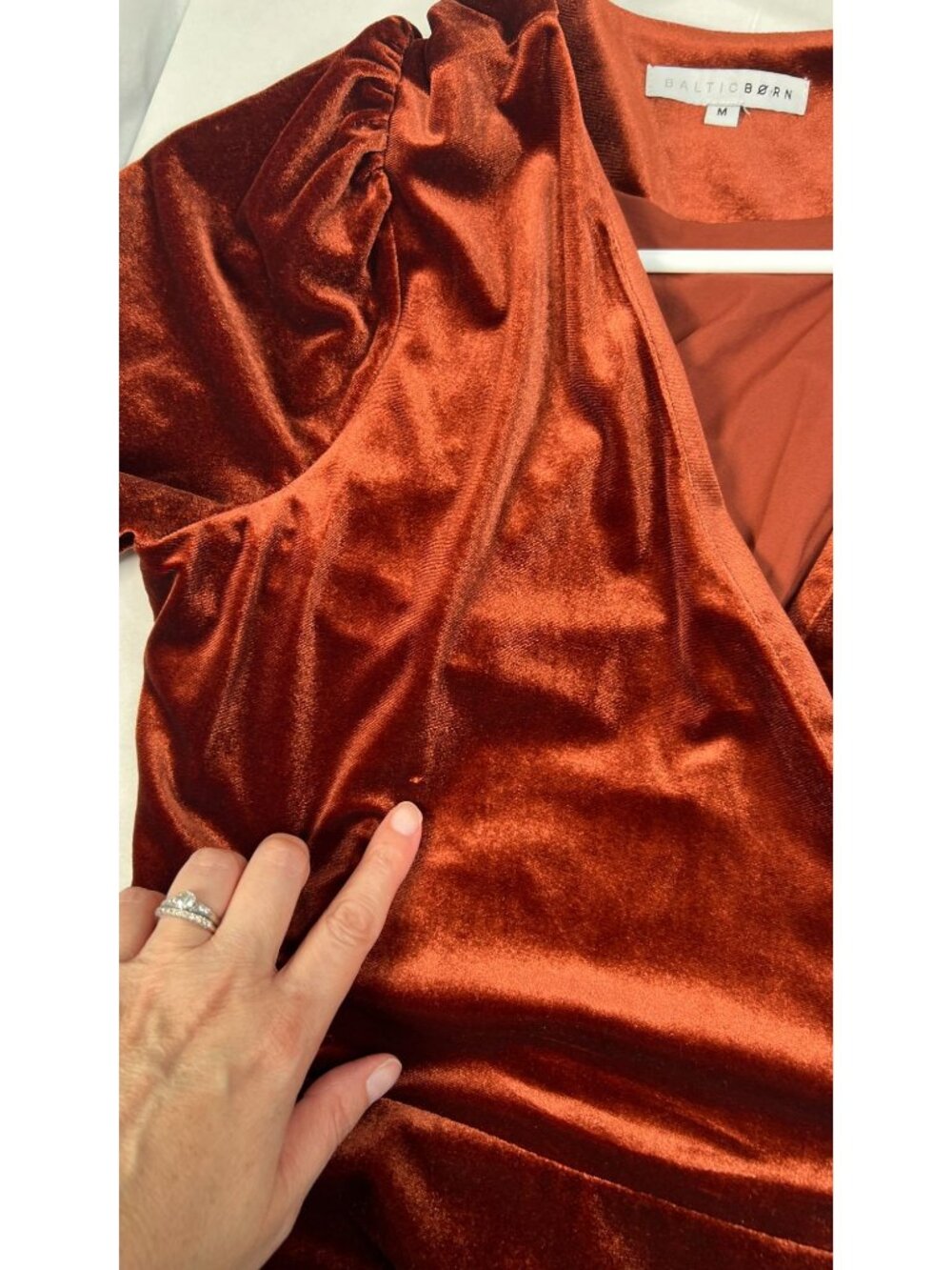 Baltic Born Beckinsale Midi Velvet Wrap Dress Cinnamon Rust Orange Medium Party - Picture 16 of 16